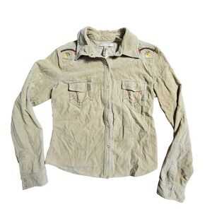 Vintage Andrew & Co Floral Embroidered Corduroy Western Snap Shirt S Cotton Boho
